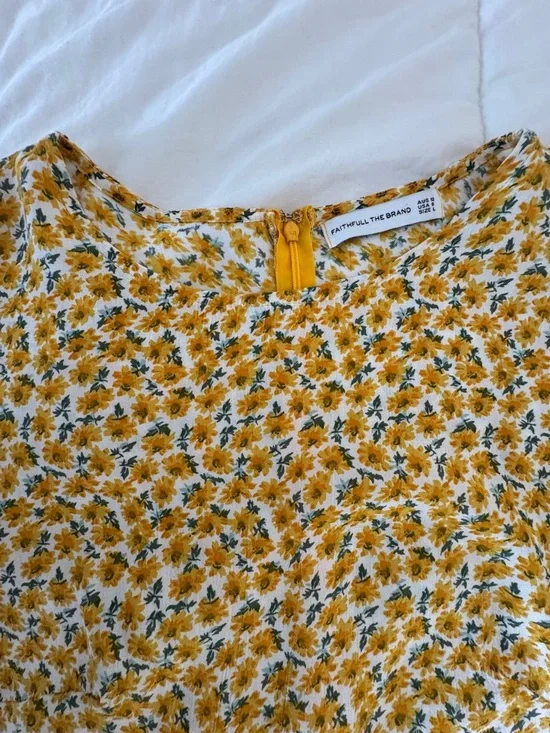 Faithfull the Brand Daphne Mini Dress Sz 8 Yellow Floral Rayon Summer Dress EUC - Picture 7 of 11